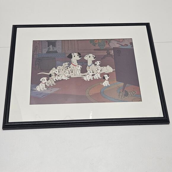 Vintage Disney 101 Dalmatians Watching TV Gather Round Matted Picture 17x21